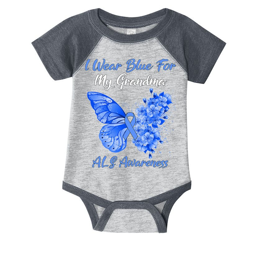 Butterfly I Wear Blue For My Grandma ALS Awareness Infant Baby Jersey Bodysuit
