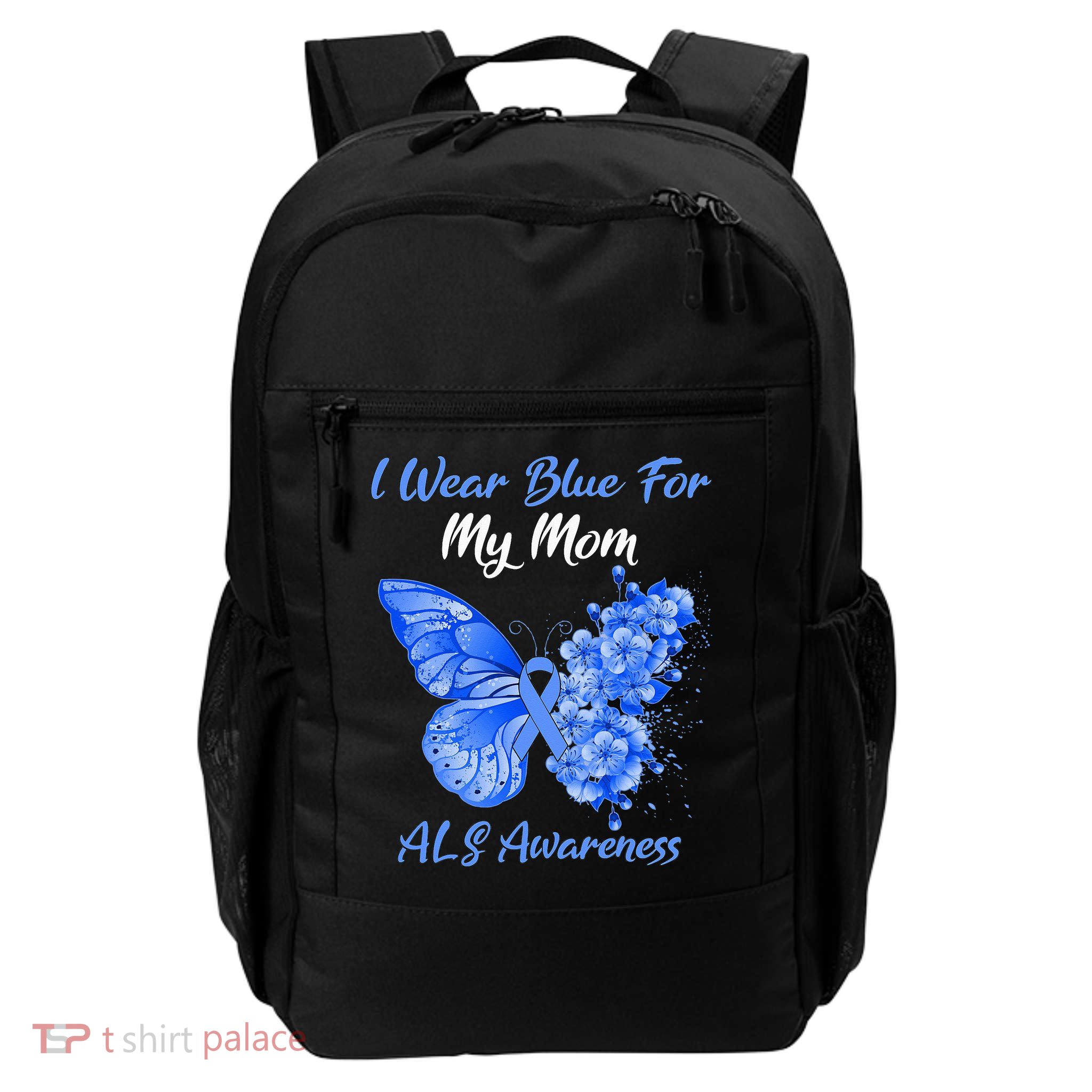 Butterfly I Wear Blue For My Mom ALS Awareness Backpack