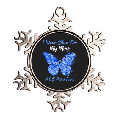 Butterfly I Wear Blue For My Mom ALS Awareness Metallic Star Ornament