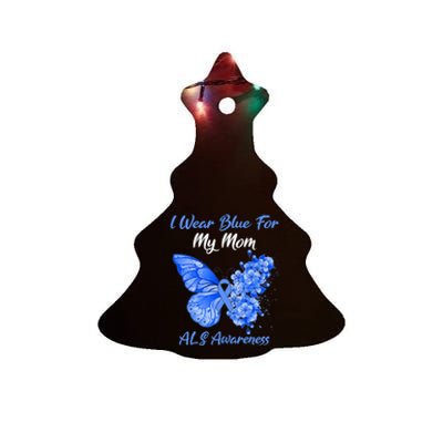 Butterfly I Wear Blue For My Mom ALS Awareness Ceramic Tree Ornament