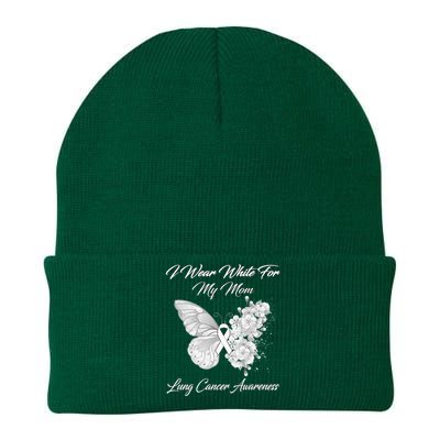 Butterfly I Wear White For My Mom Lung Cancer Awareness Knit Cap Winter Beanie