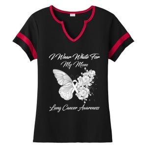 Butterfly I Wear White For My Mom Lung Cancer Awareness Ladies Halftime Notch Neck Tee