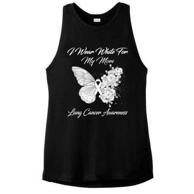 Butterfly I Wear White For My Mom Lung Cancer Awareness Ladies PosiCharge Tri-Blend Wicking Tank