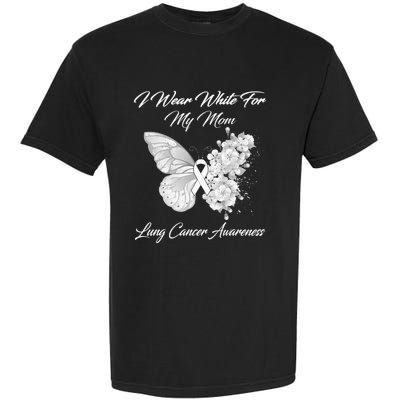 Butterfly I Wear White For My Mom Lung Cancer Awareness Garment-Dyed Heavyweight T-Shirt