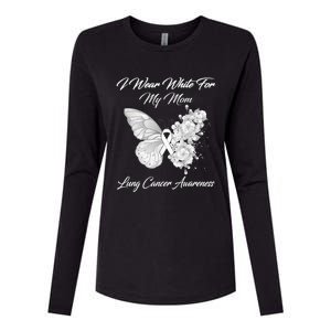 Butterfly I Wear White For My Mom Lung Cancer Awareness Womens Cotton Relaxed Long Sleeve T-Shirt