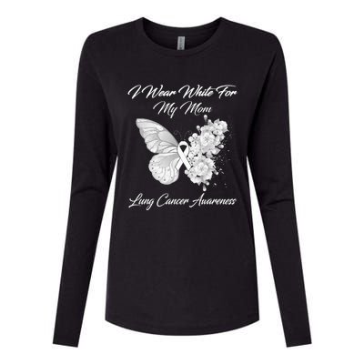 Butterfly I Wear White For My Mom Lung Cancer Awareness Womens Cotton Relaxed Long Sleeve T-Shirt