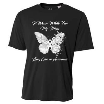 Butterfly I Wear White For My Mom Lung Cancer Awareness Cooling Performance Crew T-Shirt