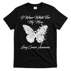 Butterfly I Wear White For My Mom Lung Cancer Awareness T-Shirt