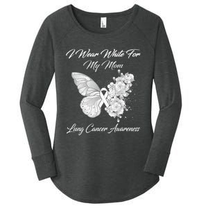 Butterfly I Wear White For My Mom Lung Cancer Awareness Women's Perfect Tri Tunic Long Sleeve Shirt