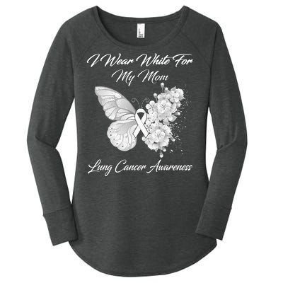 Butterfly I Wear White For My Mom Lung Cancer Awareness Women's Perfect Tri Tunic Long Sleeve Shirt