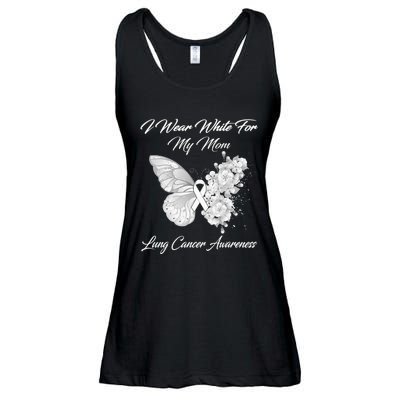 Butterfly I Wear White For My Mom Lung Cancer Awareness Ladies Essential Flowy Tank