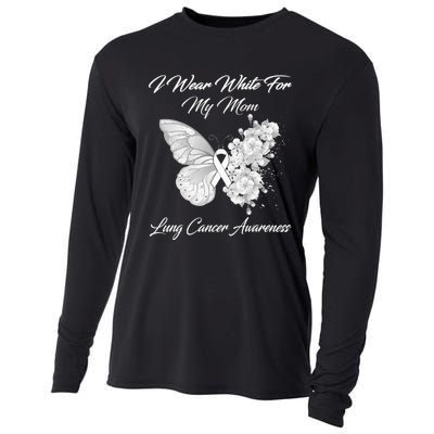 Butterfly I Wear White For My Mom Lung Cancer Awareness Cooling Performance Long Sleeve Crew