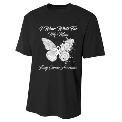 Butterfly I Wear White For My Mom Lung Cancer Awareness Performance Sprint T-Shirt