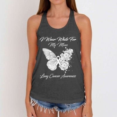 Butterfly I Wear White For My Mom Lung Cancer Awareness Women's Knotted Racerback Tank