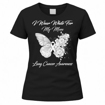 Butterfly I Wear White For My Mom Lung Cancer Awareness Women's T-Shirt