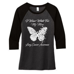 Butterfly I Wear White For My Mom Lung Cancer Awareness Women's Tri-Blend 3/4-Sleeve Raglan Shirt