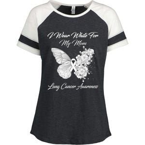 Butterfly I Wear White For My Mom Lung Cancer Awareness Enza Ladies Jersey Colorblock Tee