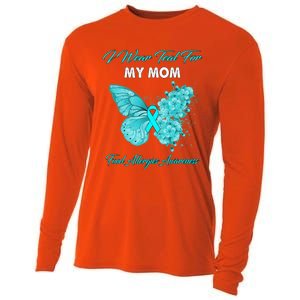 Butterfly I Wear Teal For My Mom Food Allergies Awareness Funny Gift Cooling Performance Long Sleeve Crew