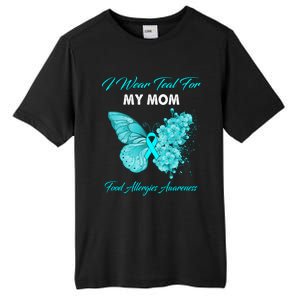 Butterfly I Wear Teal For My Mom Food Allergies Awareness Funny Gift Tall Fusion ChromaSoft Performance T-Shirt