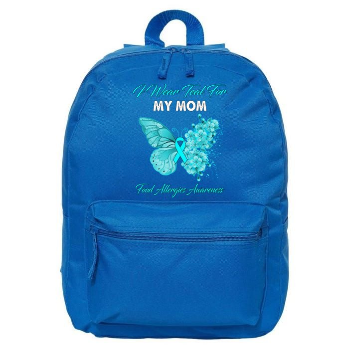 Butterfly I Wear Teal For My Mom Food Allergies Awareness Funny Gift 16 in Basic Backpack