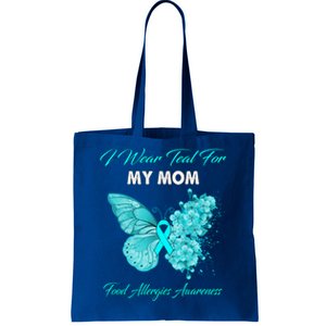 Butterfly I Wear Teal For My Mom Food Allergies Awareness Funny Gift Tote Bag