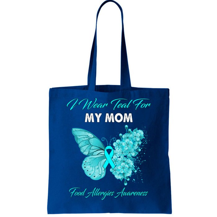 Butterfly I Wear Teal For My Mom Food Allergies Awareness Funny Gift Tote Bag