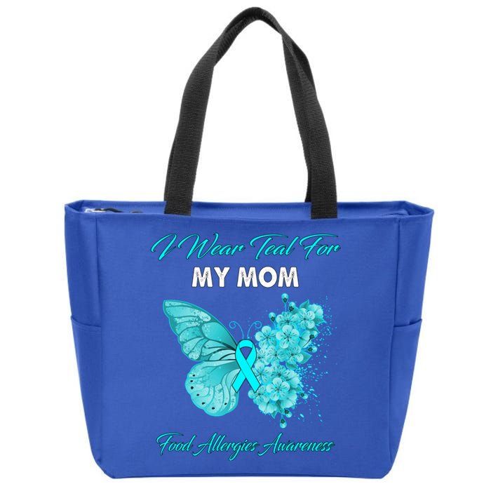 Butterfly I Wear Teal For My Mom Food Allergies Awareness Funny Gift Zip Tote Bag