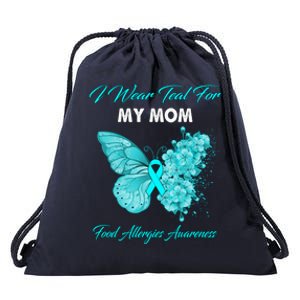 Butterfly I Wear Teal For My Mom Food Allergies Awareness Funny Gift Drawstring Bag