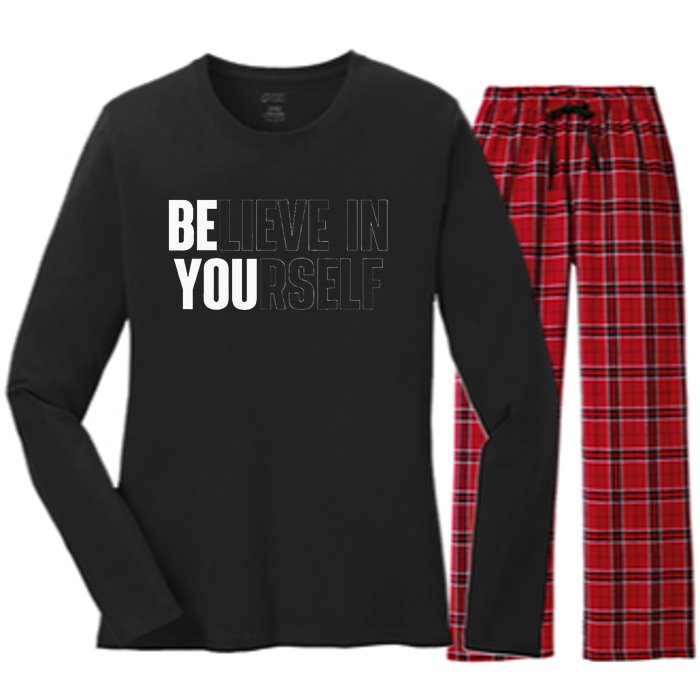 Believe In Yourself Motivational Quote Inspiration Positive Women's Long Sleeve Flannel Pajama Set 