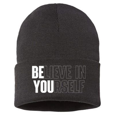 Believe In Yourself Motivational Quote Inspiration Positive Sustainable Knit Beanie