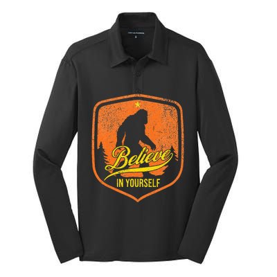 Believe In Yourself Motivational Sasquatch Silk Touch Performance Long Sleeve Polo