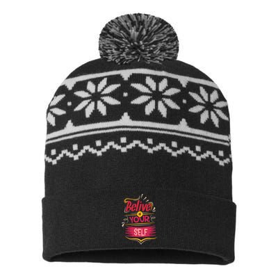 Believe In Your Self Typography USA-Made Snowflake Beanie