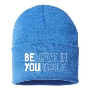 Believe In Yourself Positive Message Saying Inspirational Gift Sustainable Knit Beanie