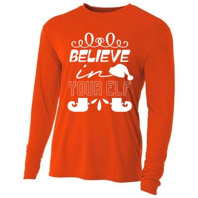 Believe In Your Elf Funny Christmas Gift Cooling Performance Long Sleeve Crew