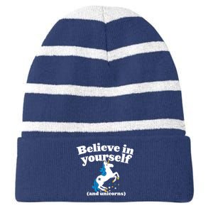 Believe In Yourself Striped Beanie with Solid Band