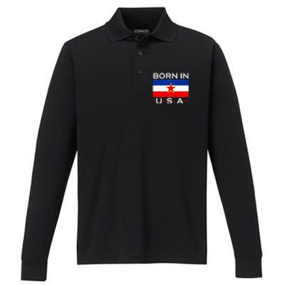 Born In Yugoslavia Funny Yugoslavia Balkans Performance Long Sleeve Polo