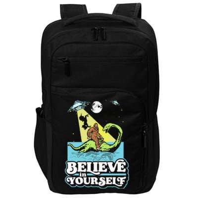 Believe In Yourself Funny Bigfoot Nessie Ufo Alien Unicorns Impact Tech Backpack