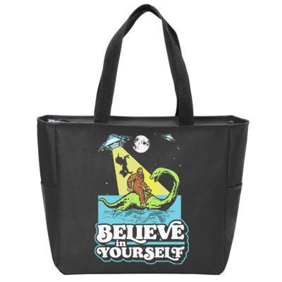 Believe In Yourself Funny Bigfoot Nessie Ufo Alien Unicorns Zip Tote Bag