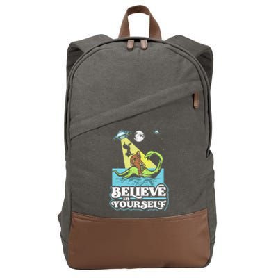 Believe In Yourself Funny Bigfoot Nessie Ufo Alien Unicorns Cotton Canvas Backpack