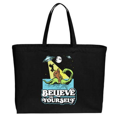 Believe In Yourself Funny Bigfoot Nessie Ufo Alien Unicorns Cotton Canvas Jumbo Tote