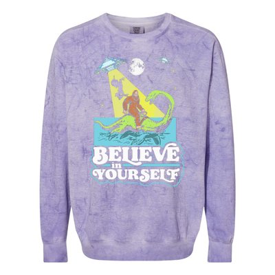 Believe In Yourself Funny Bigfoot Nessie Ufo Alien Unicorns Colorblast Crewneck Sweatshirt