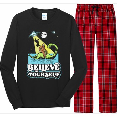 Believe In Yourself Funny Bigfoot Nessie Ufo Alien Unicorns Long Sleeve Pajama Set