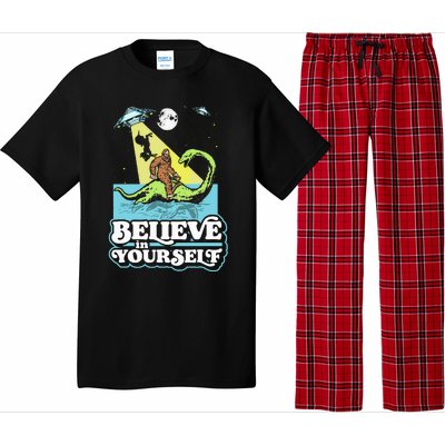 Believe In Yourself Funny Bigfoot Nessie Ufo Alien Unicorns Pajama Set