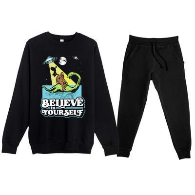 Believe In Yourself Funny Bigfoot Nessie Ufo Alien Unicorns Premium Crewneck Sweatsuit Set