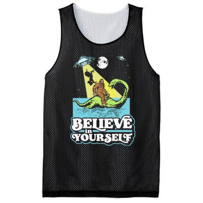 Believe In Yourself Funny Bigfoot Nessie Ufo Alien Unicorns Mesh Reversible Basketball Jersey Tank