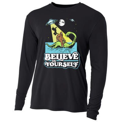 Believe In Yourself Funny Bigfoot Nessie Ufo Alien Unicorns Cooling Performance Long Sleeve Crew