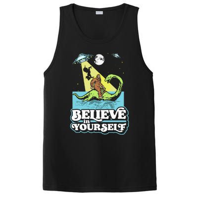 Believe In Yourself Funny Bigfoot Nessie Ufo Alien Unicorns PosiCharge Competitor Tank