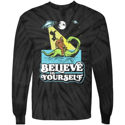 Believe In Yourself Funny Bigfoot Nessie Ufo Alien Unicorns Tie-Dye Long Sleeve Shirt