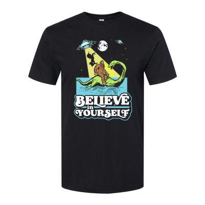 Believe In Yourself Funny Bigfoot Nessie Ufo Alien Unicorns Softstyle® CVC T-Shirt