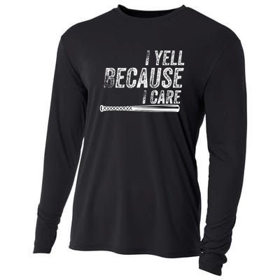 Baseball I Yell Because I Care Funny Cooling Performance Long Sleeve Crew